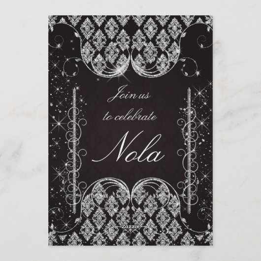 Invitation à une soirée masquée noire et argentée (Dos)