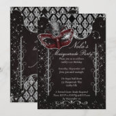Invitation à une soirée masquée noire et argentée (Devant / Derrière)