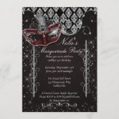 Invitation à une soirée masquée noire et argentée (Devant)