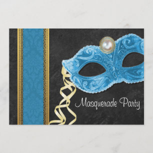 Invitation à une soirée masquée - sarcelle et or