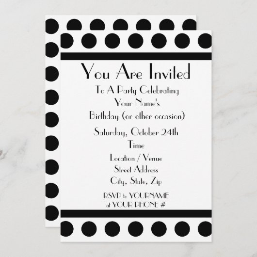 Invitation à une soirée noir et blanc (Devant / Derrière)