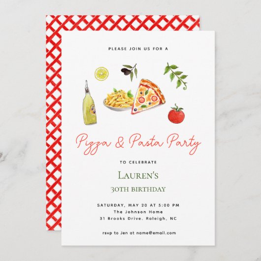 Invitation à une soirée pâtes et pizzas (Devant / Derrière)