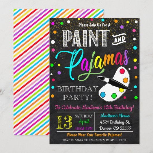 Invitation à une soirée peinture et pyjamas (Devant / Derrière)