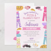 Invitation à une soirée pizza et pyjama pour fille (Devant / Derrière)
