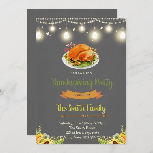 Invitation à une soirée potluck Friendsgiving (Devant / Derrière)