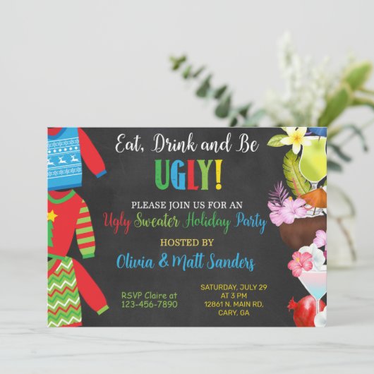 Invitation à une soirée pull de Noël laid. (Debout devant)