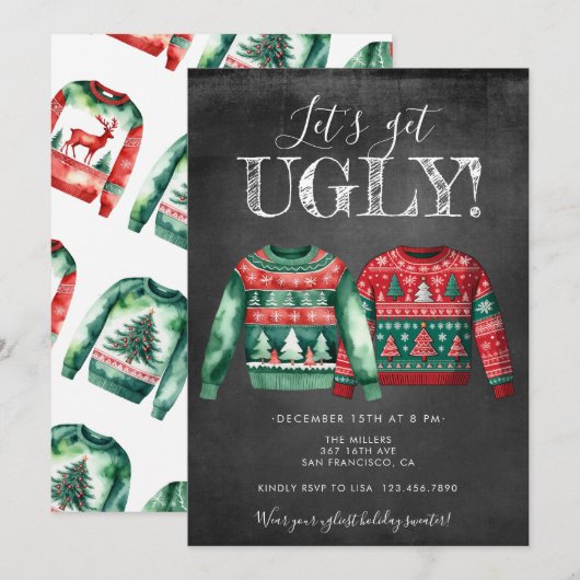 Invitation à une soirée pull de Noël laid (Devant / Derrière)