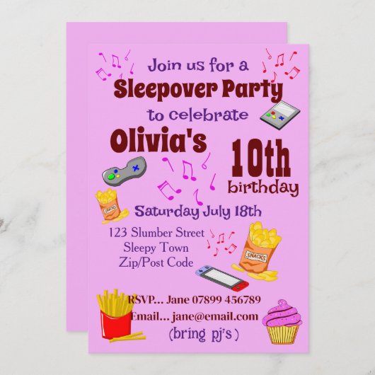 Invitation à une soirée pyjama (Devant / Derrière)