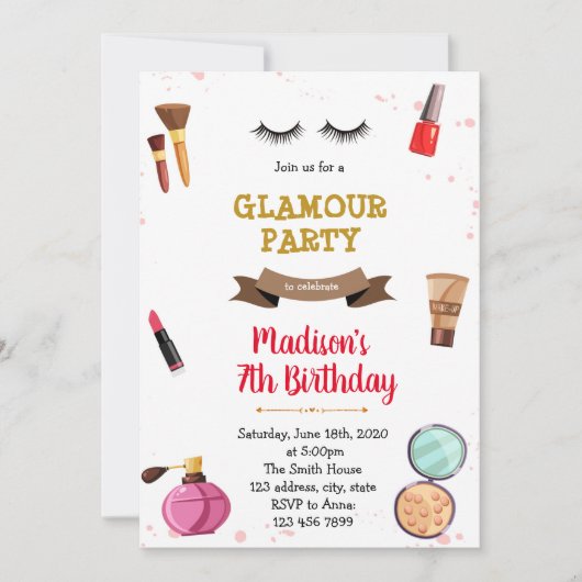 Invitation à une soirée pyjama au spa de maquillag (Devant)
