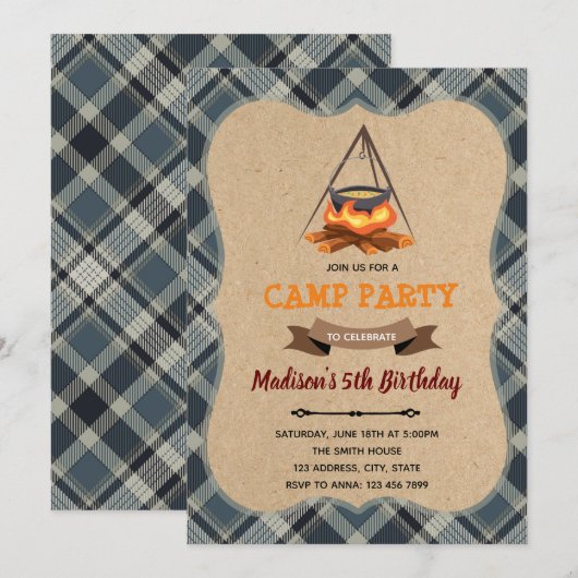 Invitation à une soirée pyjama de camping (Devant / Derrière)