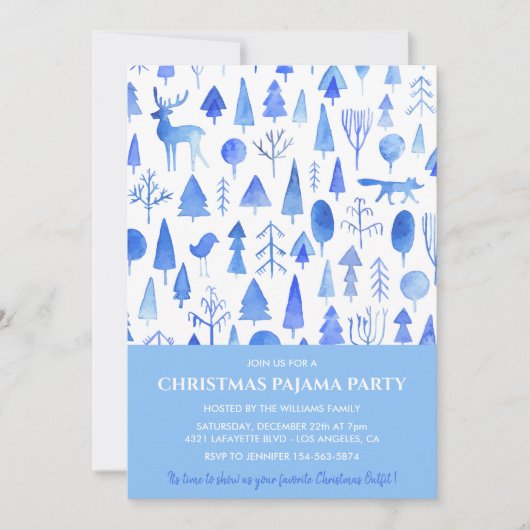 Invitation à une soirée pyjama de Noël à l'aquarel (Devant)