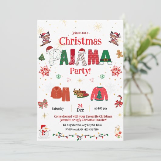 Invitation à une soirée pyjama de Noël pour enfant (Debout devant)
