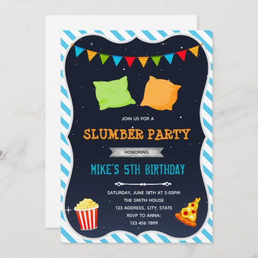 Invitation à une soirée pyjama garçon (Devant / Derrière)