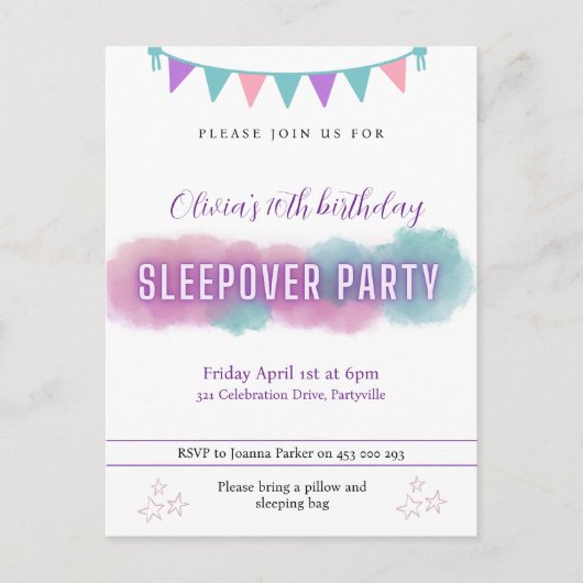 Invitation à une soirée pyjama | Jolis pastels (Devant)