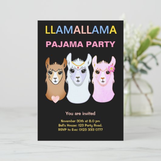 Invitation à une soirée pyjama Llama (Debout devant)