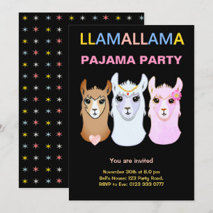 Invitation à une soirée pyjama Llama