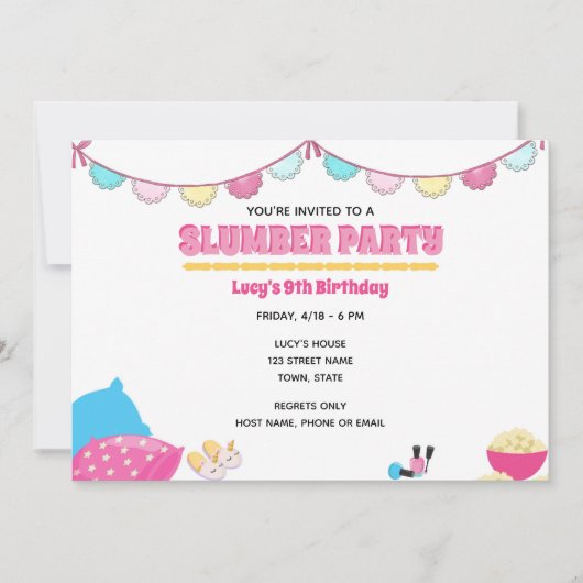 Invitation à une soirée pyjama pour filles (Devant)