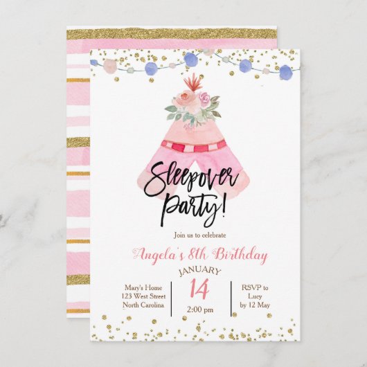 Invitation à une soirée pyjama sous tipi (Devant / Derrière)