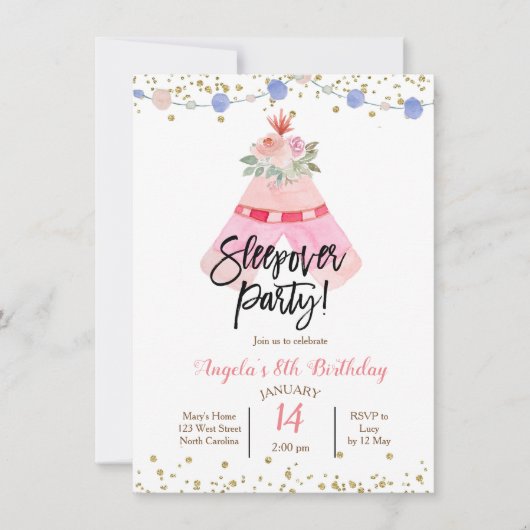 Invitation à une soirée pyjama sous tipi (Devant)