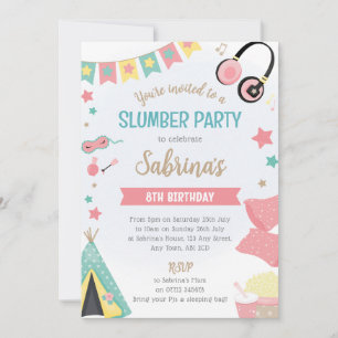 Invitation à une soirée pyjama sous tipi pour fill