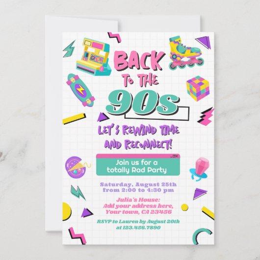 Invitation à une soirée rétro Retour des années 90 (Devant)