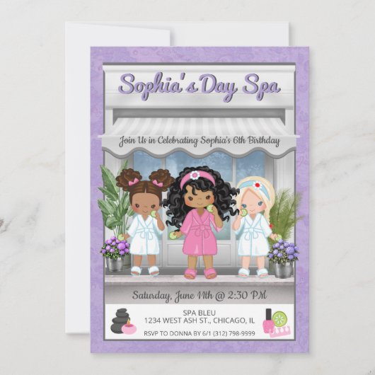 Invitation à une soirée spa pour jeunes filles (Devant)