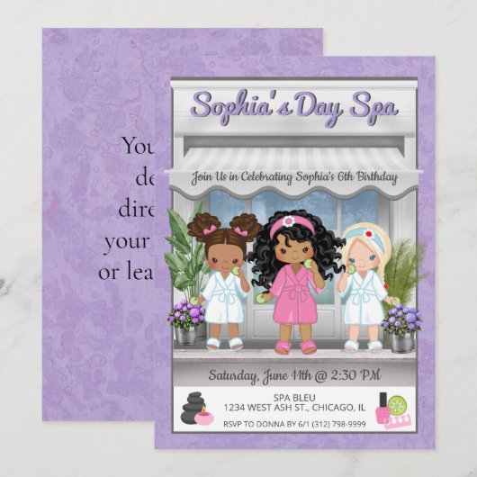 Invitation à une soirée spa pour jeunes filles (Devant / Derrière)