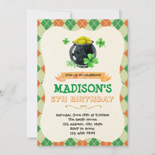 Invitation à une soirée sur le thème irlandais (Devant)