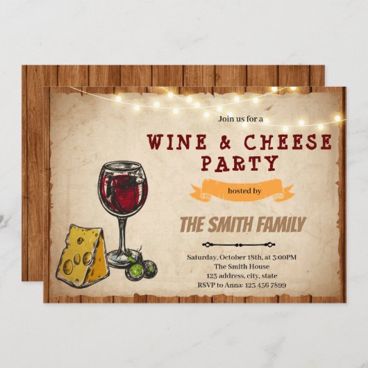 Invitation à une soirée vin et fromage (Devant / Derrière)