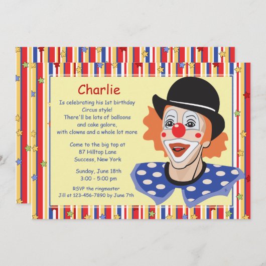 Invitation à visage clown (Devant / Derrière)