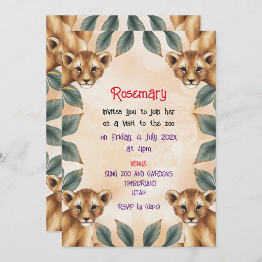 Invitation À Visiter Le Zoo (Devant / Derrière)