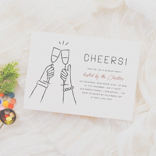 Invitation À votre santé ! Dîner moderne fantaisiste aux ill