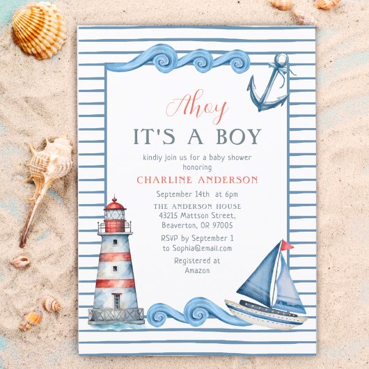 Invitation Aaquarelle nautique Ahoy C'est un Baby shower garç