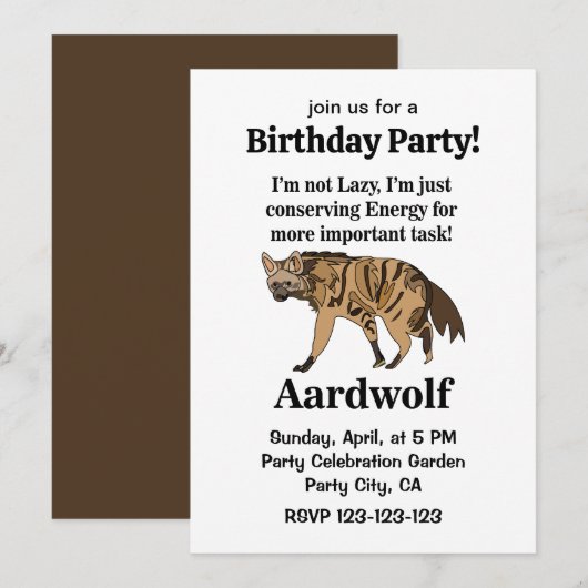 Invitation Aardwolf Hyena Spirit Animal Anniversaire (Devant / Derrière)