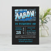 Invitation Aaron Ton Graffiti Nom Brick Wall Anniversaire (Debout devant)