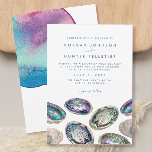 Invitation Abalone Shell coloré aquarelle plage Mariage