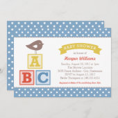 Invitation ABC Alphabet Blocs Bleu Jaune bébé garçon douche (Devant / Derrière)