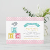 Invitation ABC Alphabet Blocs Pink Baby Girl Douche (Debout devant)