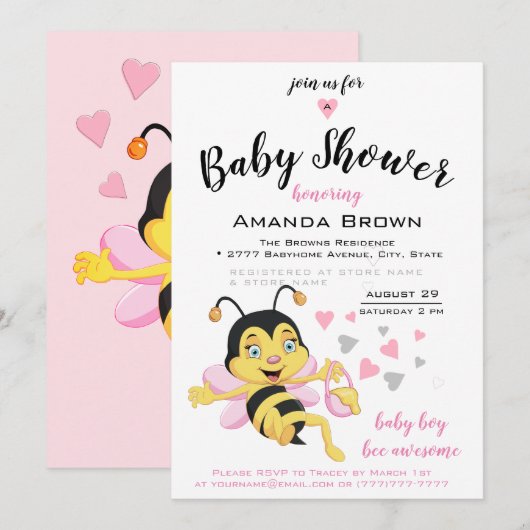 Invitation Abee Awesome Baby Girl Douche | (Devant / Derrière)