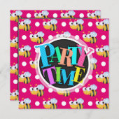 Invitation Abee mignonne, rose chaud et Pois blancs (Devant / Derrière)