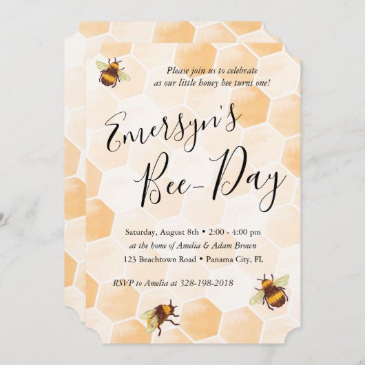 Invitation Abeille aquarelle (Devant / Derrière)