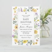 Invitation Abeille Aquarelle Et Baby shower Fleur sauvage Dél (Debout devant)