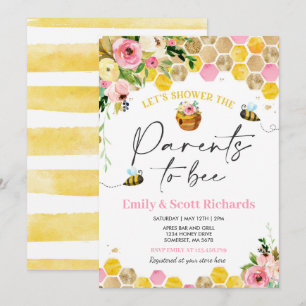 Invitation Abeille Baby shower Rose Floral Parents À Être Béb