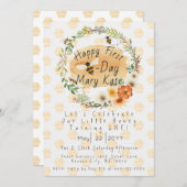 Invitation Abeille de miel customisée et fleurs Premier anniv (Devant / Derrière)