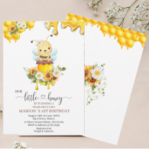 Invitation Abeille de miel Douce Jaune Floral Tournesol aquar