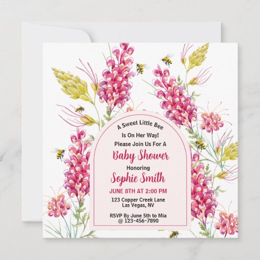 Invitation Abeille de miel, douce petite fille (Devant)