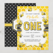 Invitation Abeille de miel doux premier anniversaire (Devant / Derrière)
