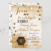Invitation Abeille de miel noir et or (Devant / Derrière)