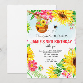 Invitation Abeille de tournesol Anniversaire Abeille de miel