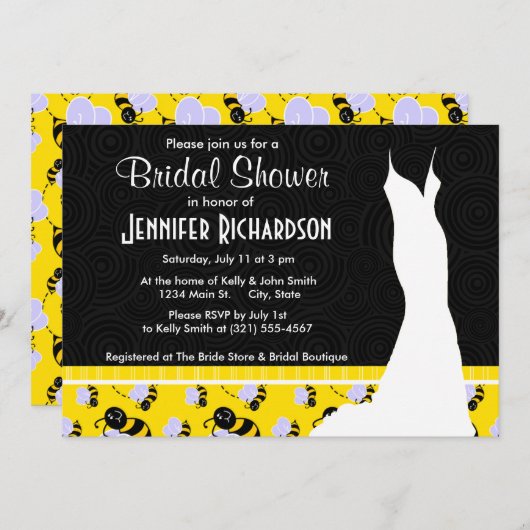Invitation Abeille jaune et noire mignonne (Devant / Derrière)